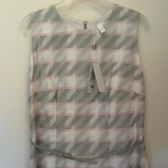 NWT Hugo Boss Diemoni gray/pink belted houndstooth tweed knee-length dress sz 10 - Picture 3 of 11